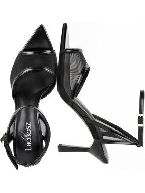 Women's Cool Black Mesh High Heels Strap Sandals Wedding Bride Dressy Shoes